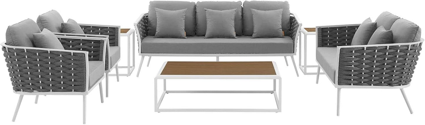 Stance Outdoor Patio Aluminum Sectional Sofa Set, 7 Piece, White Gray