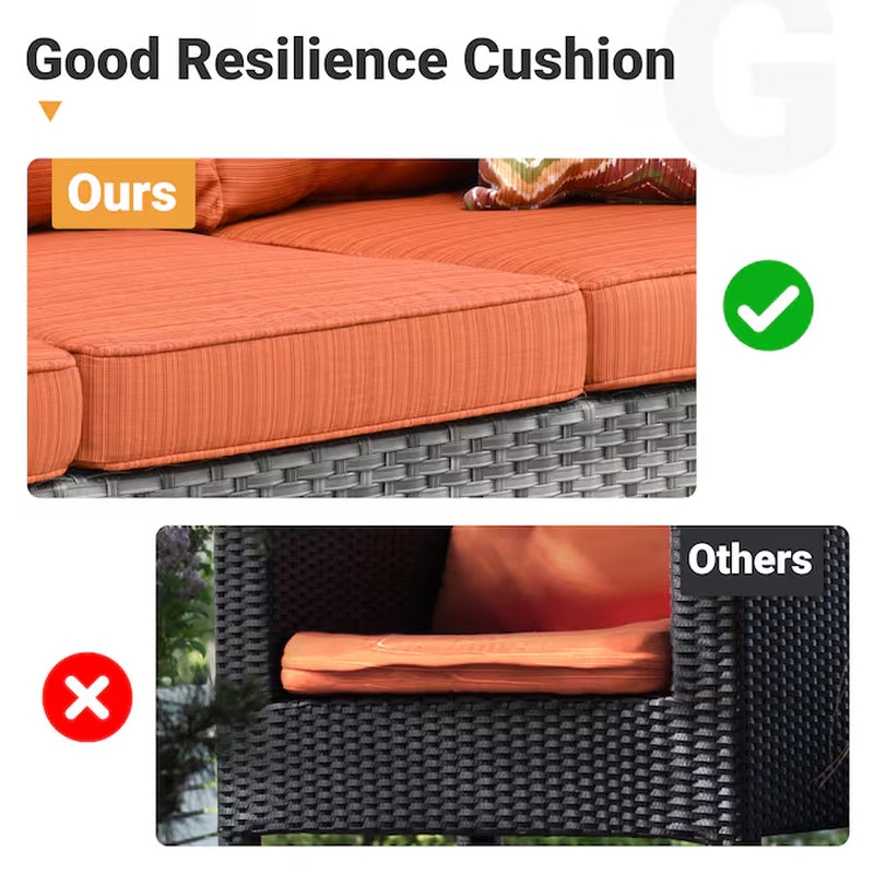 6 -Piece Wicker Patio Sofa Conversation Set with Orange Cushions