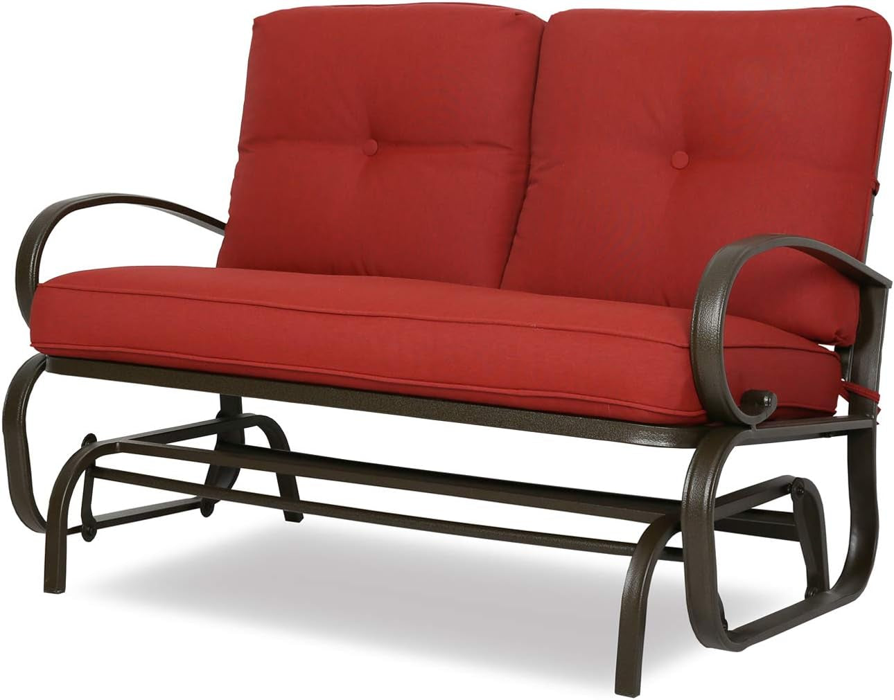 Swing Glider Bench Outdoor Cushioed 2 Person Rocking Chair Garden Loveseat, Brick Red