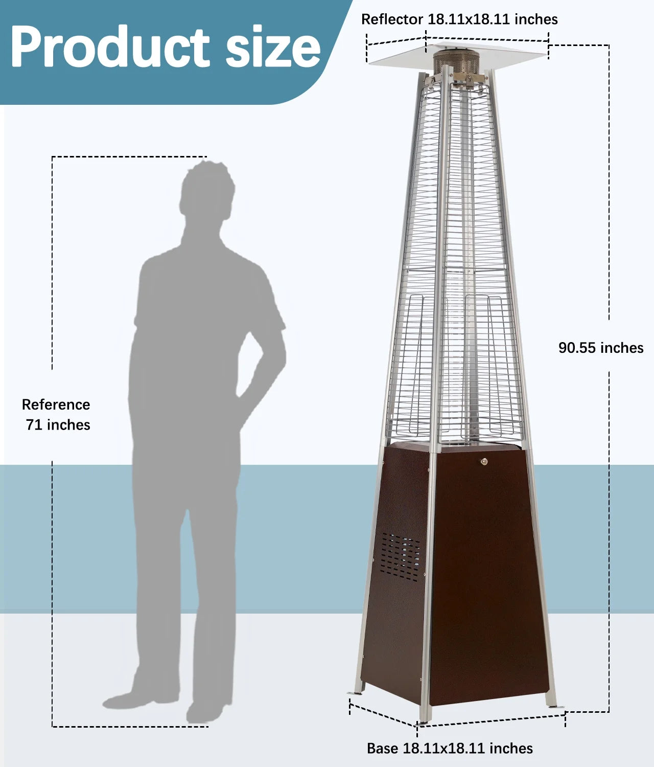 Patio Heater, 48,000 BTU Propane Pyramid Patio Heater with Wheels, Bronze