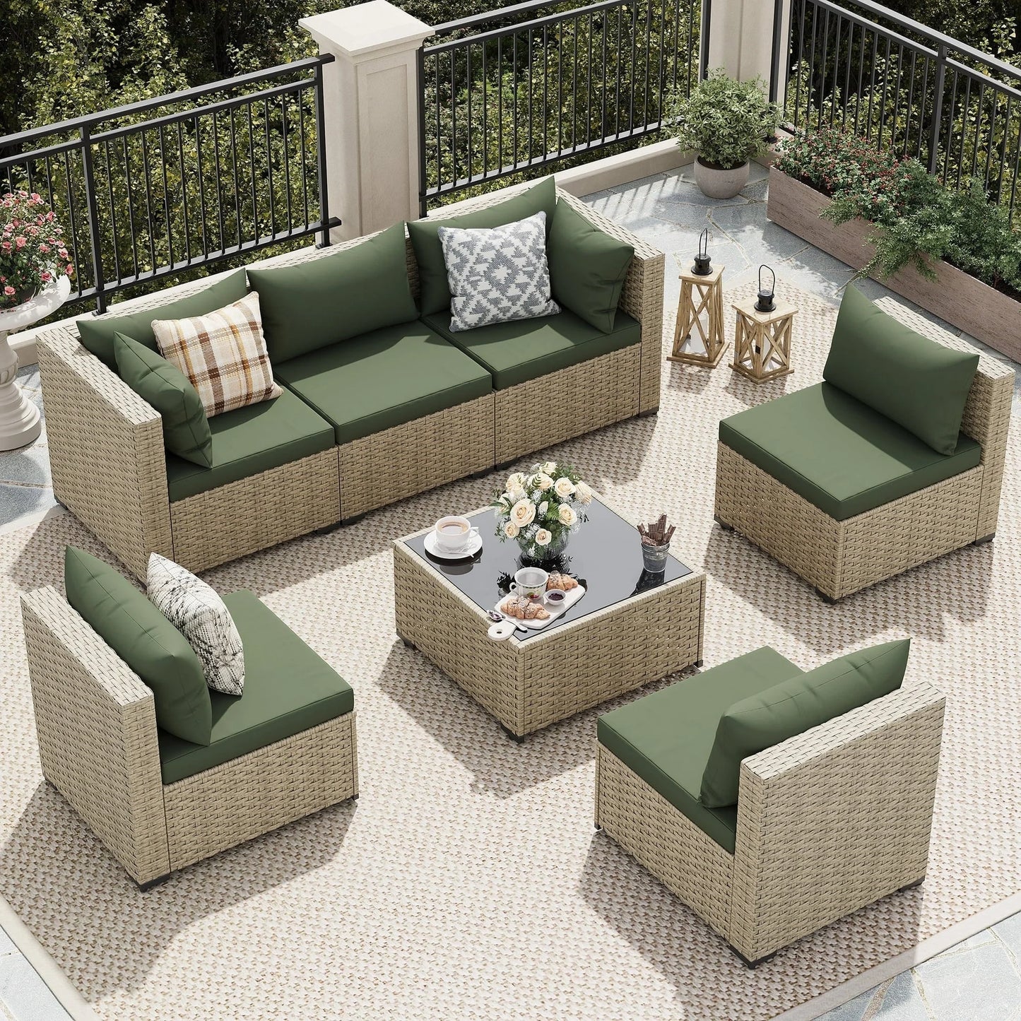 Patio Furniture Sets, Modular Rattan Outdoor Patio Sectional Furniture Sofa Set, Wicker Patio Conversation Set for Backyard