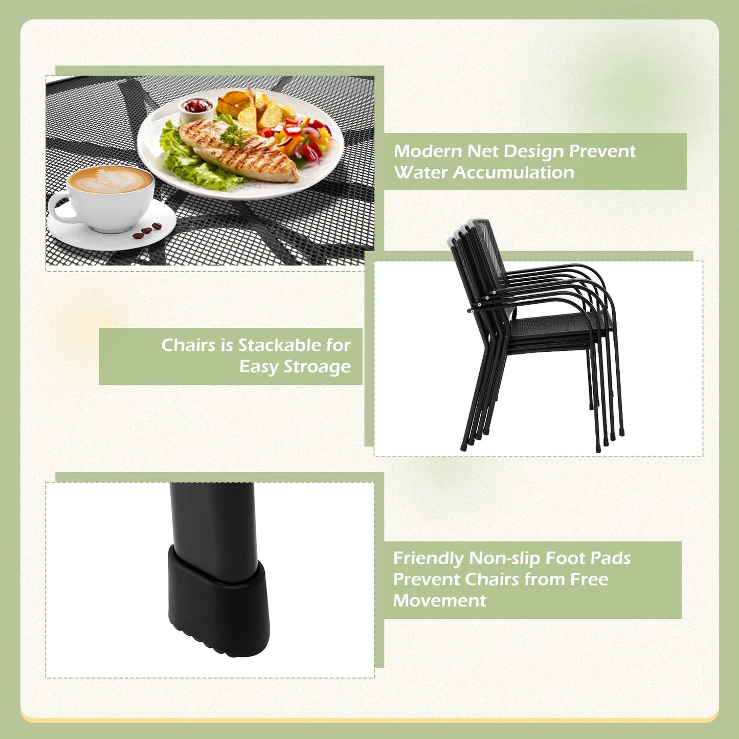 5-Piece Patio Metal Dining Set with round Table Dark Gray 4-Persons