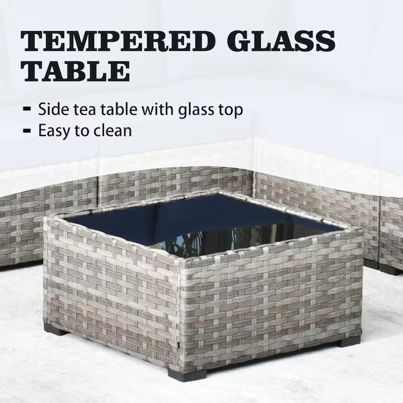 Shine Rattan Outdoor Sectional with Dark Gray Cushions and Rattan Frame