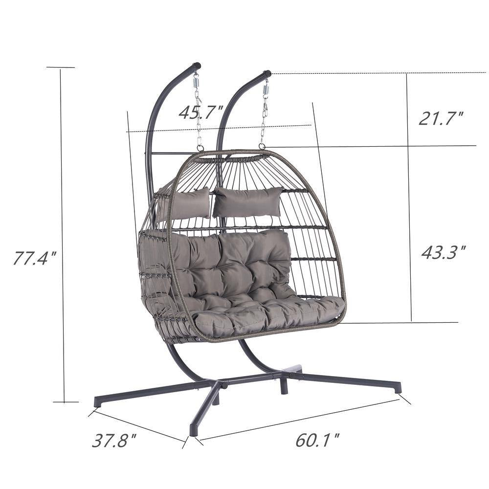 Patio 60.1 In. W 2-Person Wicker Patio Swing Hanging Chair Egg Chair with Cushions