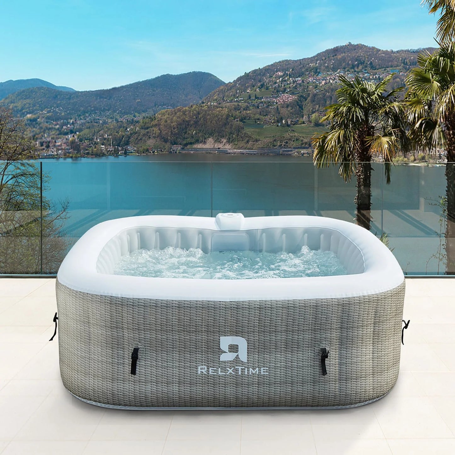Inflatable Outdoor Hot Tub for 6 Person Square Spa with 120 Bubble Jets, Filter Cartridges