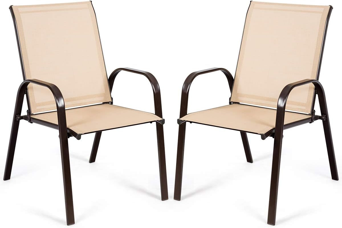 Set of 2 Patio Chairs, Outdoor Bistro Armchairs with Metal Frame, Mesh Seats, High Backrest, Patio Dining Chairs for Porch Garden Pool Balcony Yard Deck