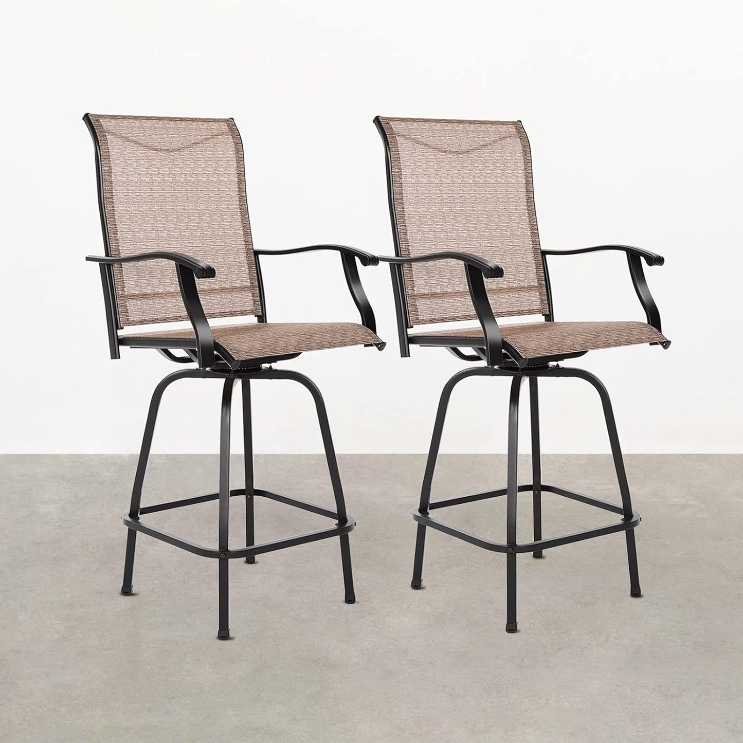 Patio Swivel Bar Stools 2 Pcs, Outdoor Bar Height Patio Chairs, All-Weather Patio Furniture, Brown