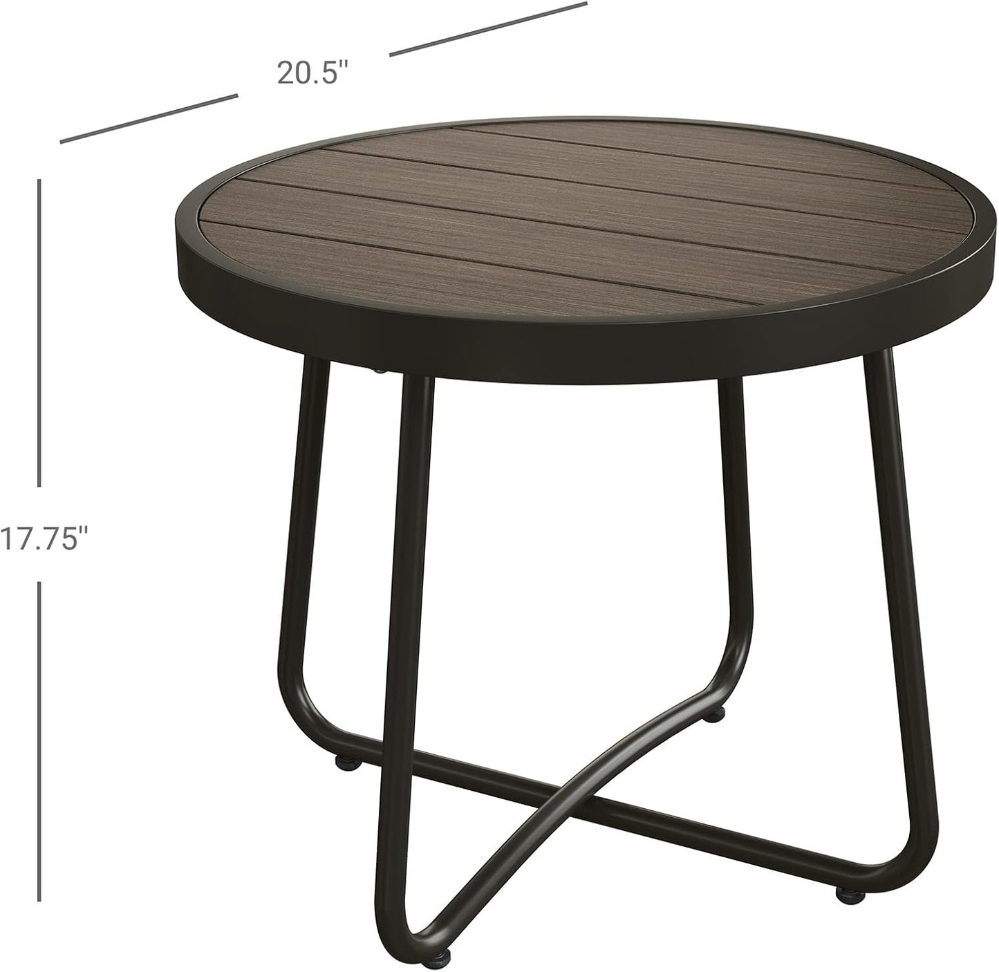 Outdoor Side Table, round End Table with Imitation Wood Tabletop, Dark Grey