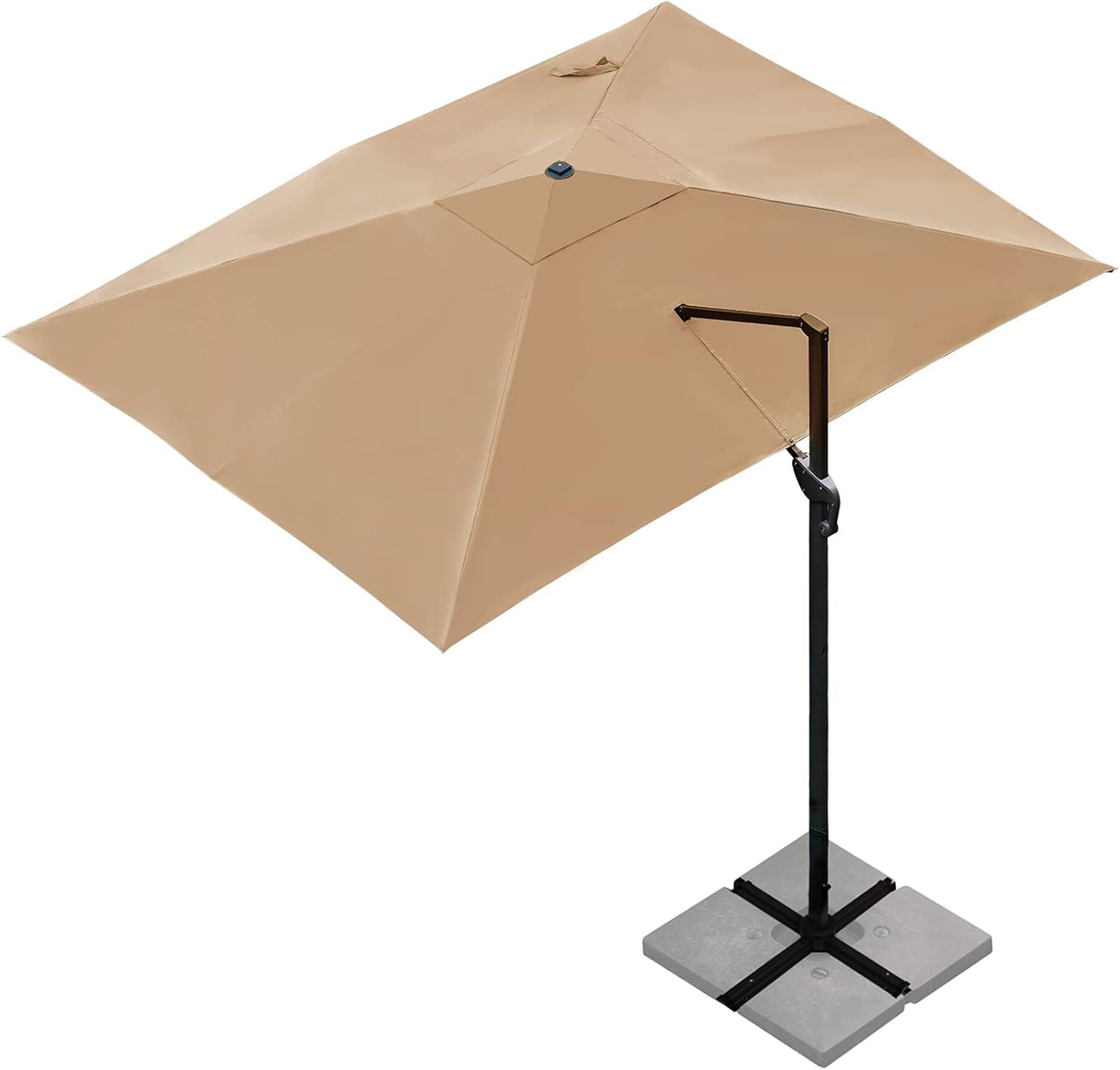 10X13Ft Cantilever Patio Umbrella Rectangular Deluxe Offset 360°Rotation & Integrated Tilting System Hanging Umbrella for Market Garden Deck Pool Backyard Patio (Tan)