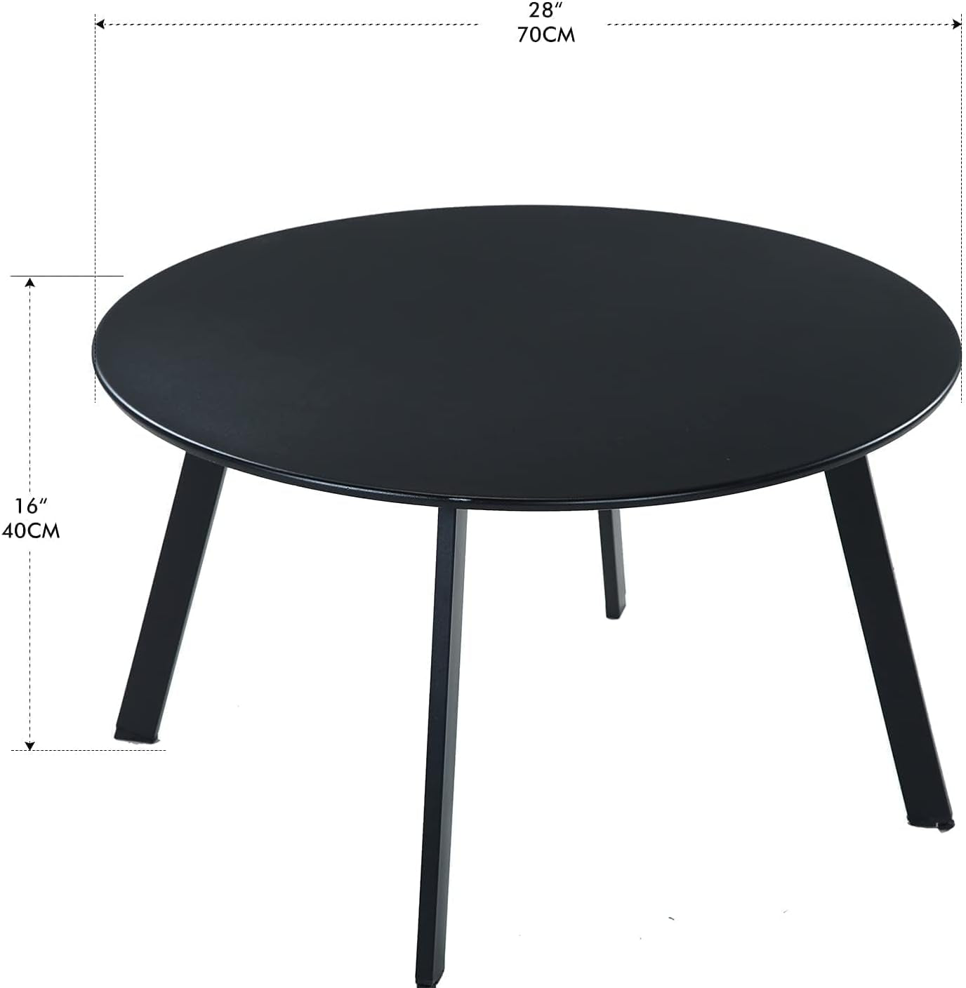28-Inch round Side Table, Modern Steel Outdoor End Side Table for Patio Apartment Bedroom Living Room Balcony, Black