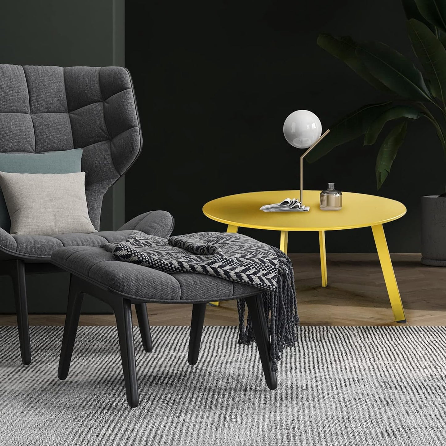 28-Inch round Side Table, Modern Steel Outdoor End Side Table for Patio Apartment Bedroom Living Room Balcony, Yellow