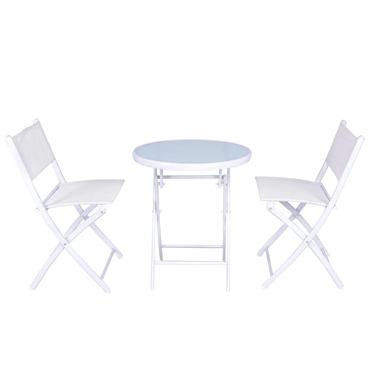 3 PCS Folding Bistro Table Chairs Set Garden Backyard Patio Furniture White