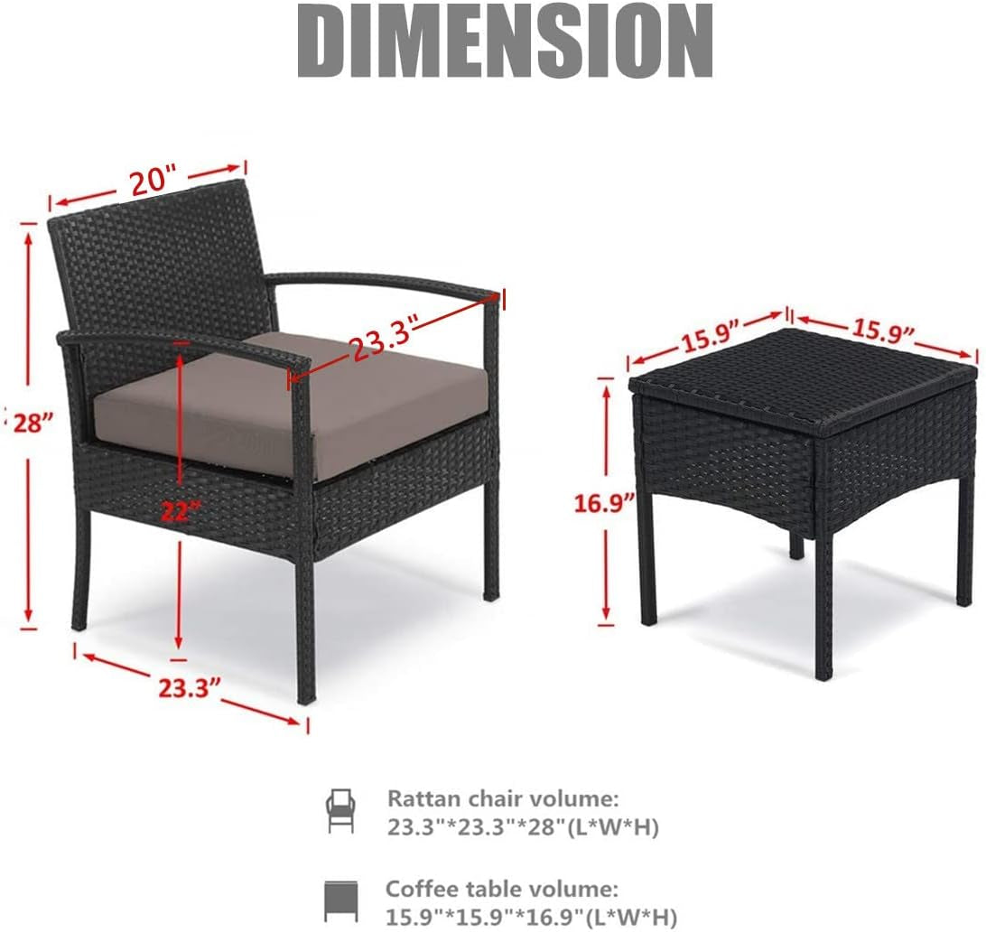 3 Pieces Patio Furniture Set, Outdoor Furniture Set, Patio Bistro Set Outdoor, Patio Conversation Set, Patio Set, Patio Table and Chairs, Patio Chairs with Coffee Table for Yard & Bistro, Brown