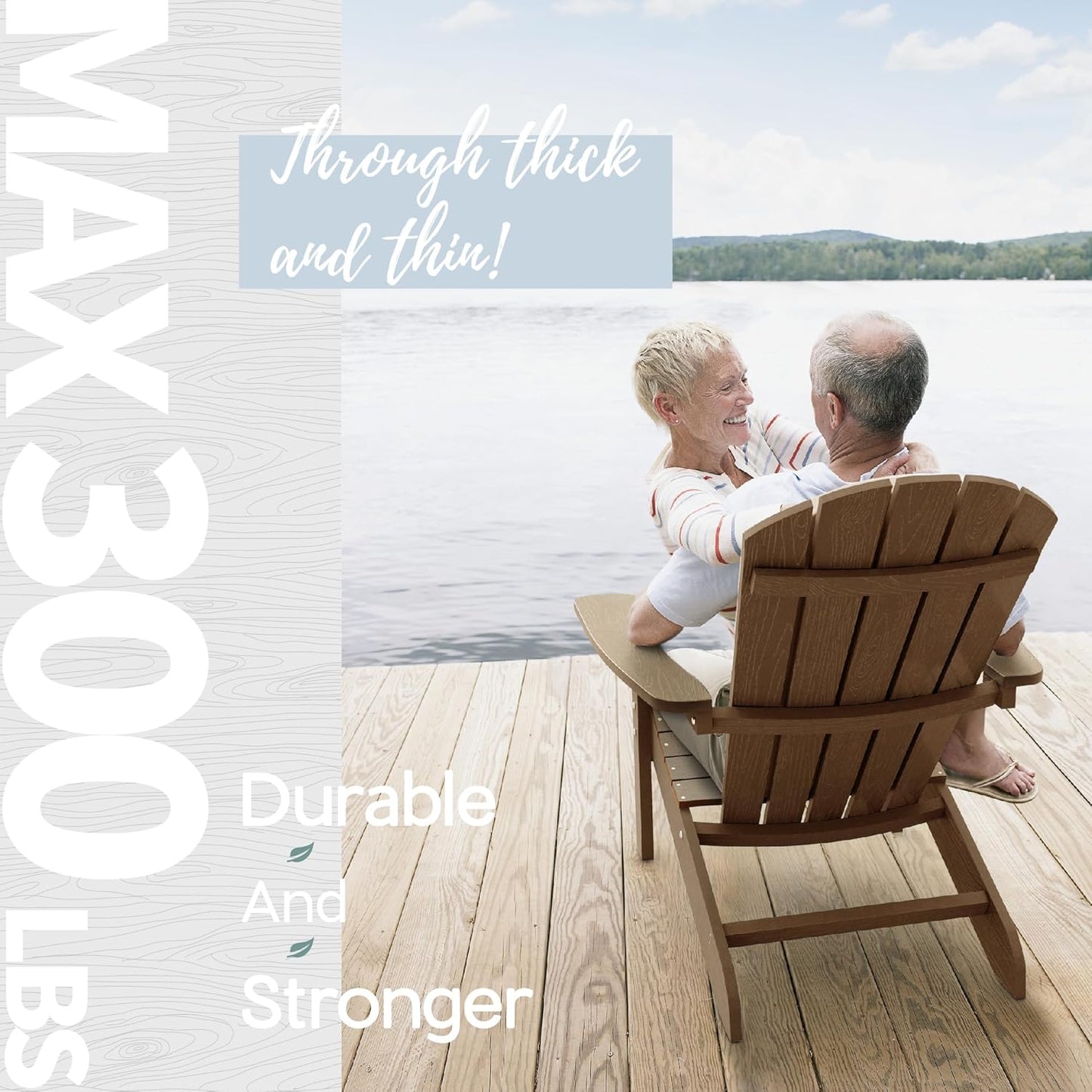Adirondack Chair Weather Resistant: Outdoor Chair HIPS Plastic Adirondack Chairs - Patio Chairs with Wood Texture - Lawn Fire Pit Deck Porch Garden Chairs for Adults (Teak)