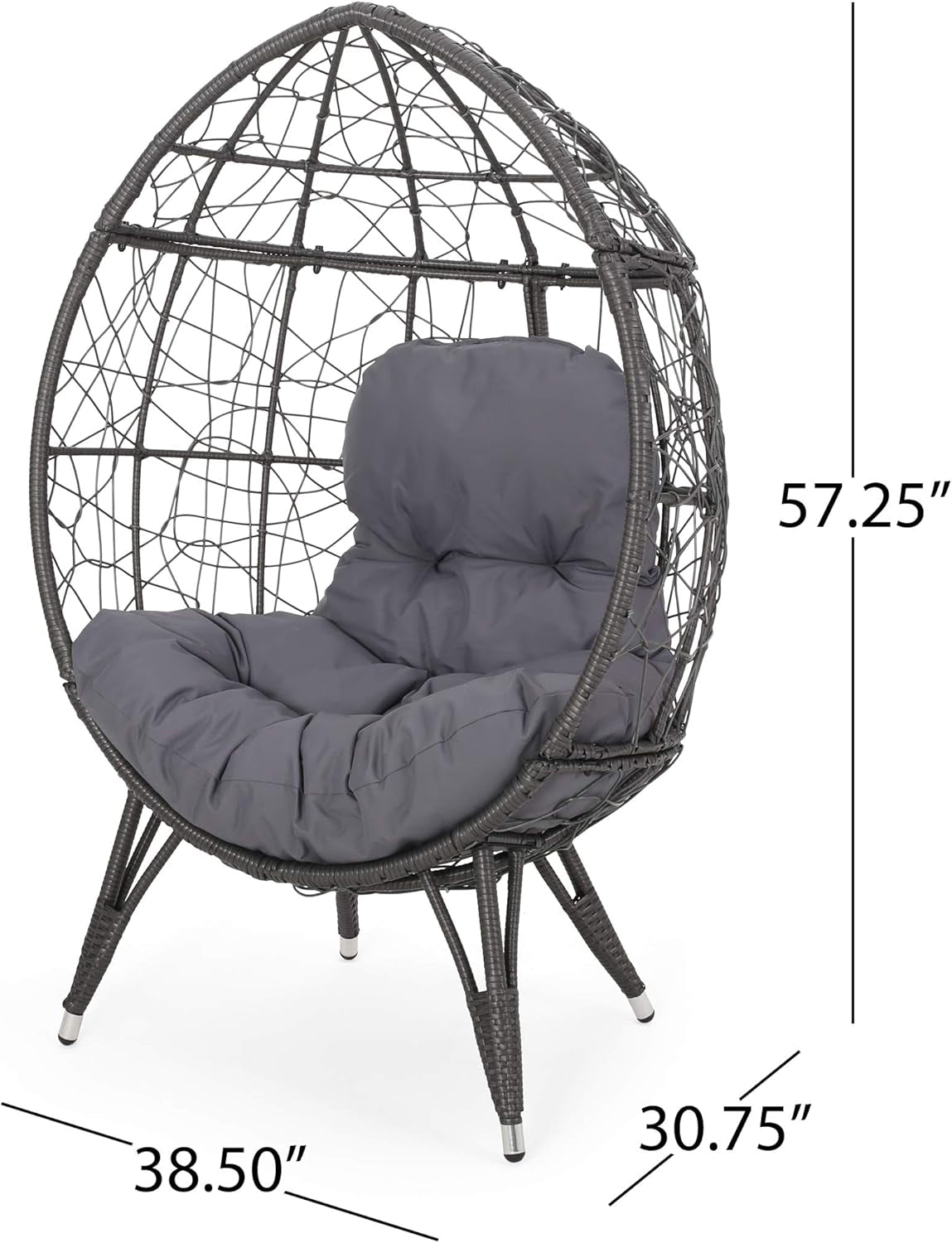 Valerie Outdoor Wicker Swing Chair with Cushion, Gray and Dark Gray