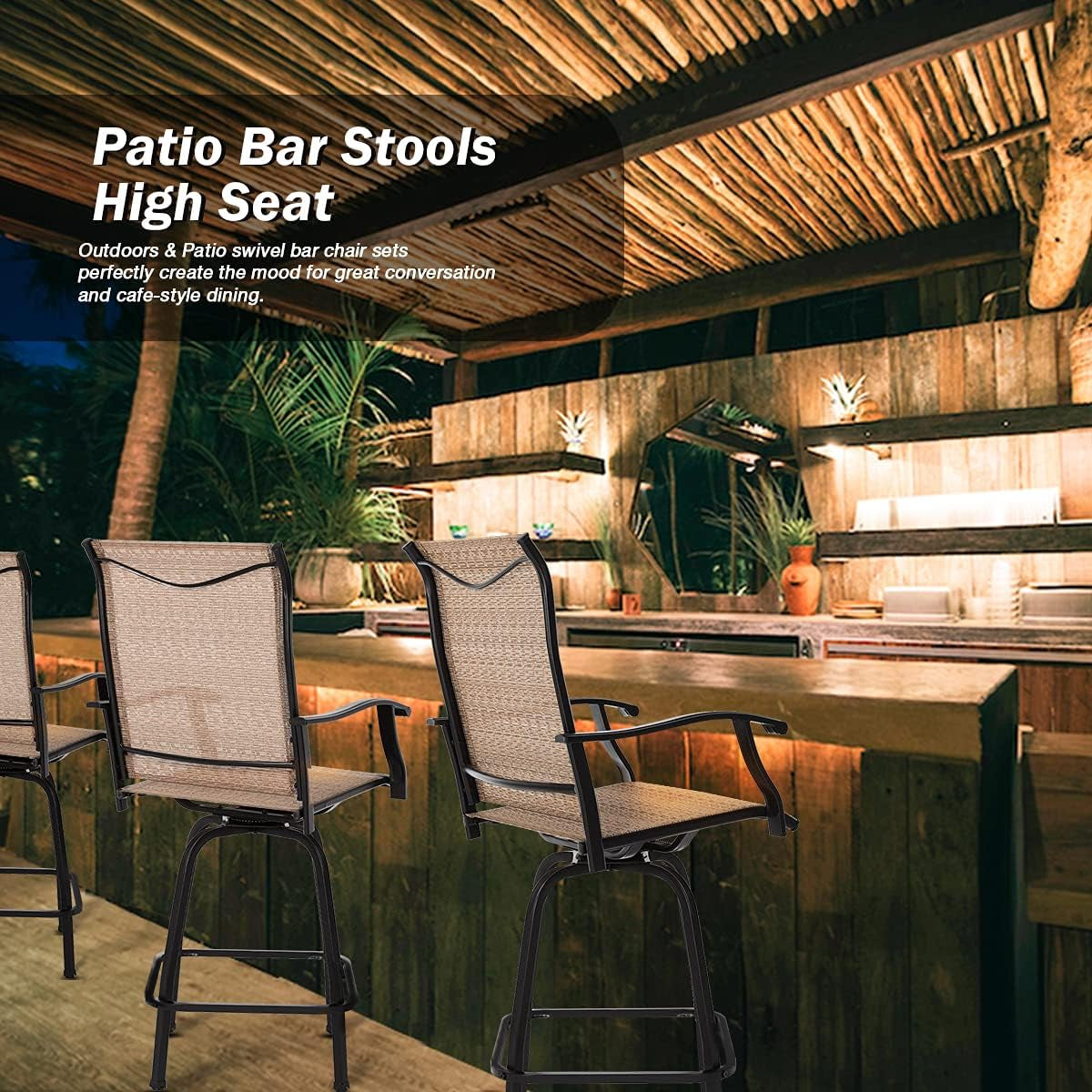 Patio Swivel Bar Stools 2 Pcs, Outdoor Bar Height Patio Chairs, All-Weather Patio Furniture, Brown
