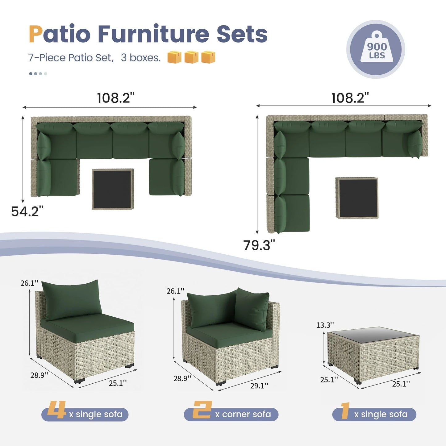 Patio Furniture Sets, Modular Rattan Outdoor Patio Sectional Furniture Sofa Set, Wicker Patio Conversation Set for Backyard