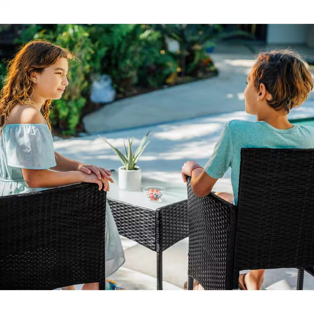 4-Piece Black Patio Outdoor Furniture Wicker Conversation Set with Beige Cushions, 1-Loveseat, 2-Chairs and Coffee Table