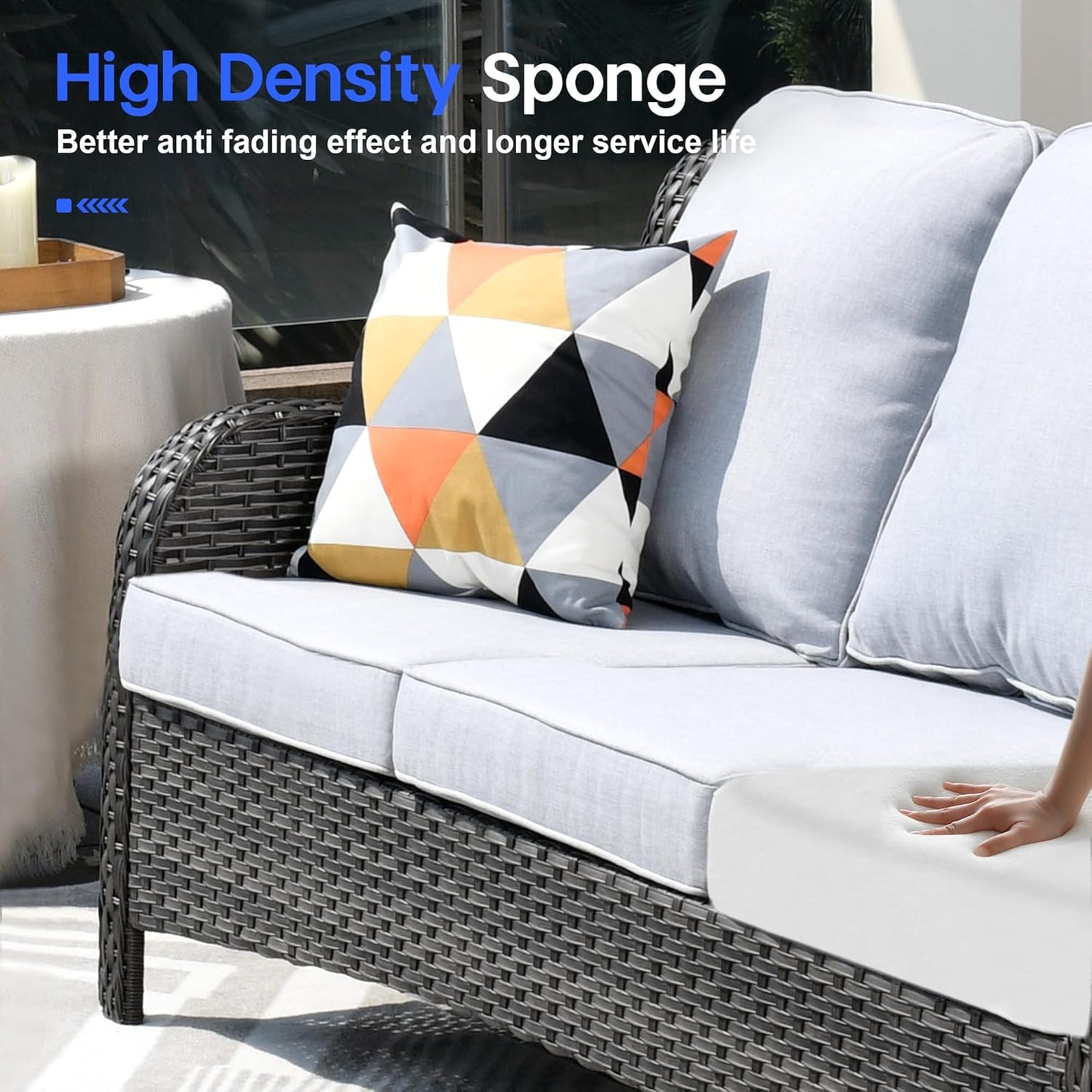 Patio Furniture Sets with High Back Sofa,5 Pieces Outdoor Furniture Conversation Set,All Weather Wicker outside Couch with Chairs and Ottomans,Grey Wicker Grey Cushion