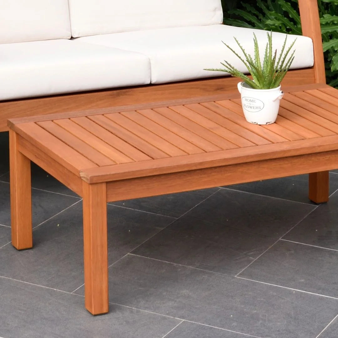 4-Piece Solid Wood Outdoor Conversation Set, Natural/Off-White
