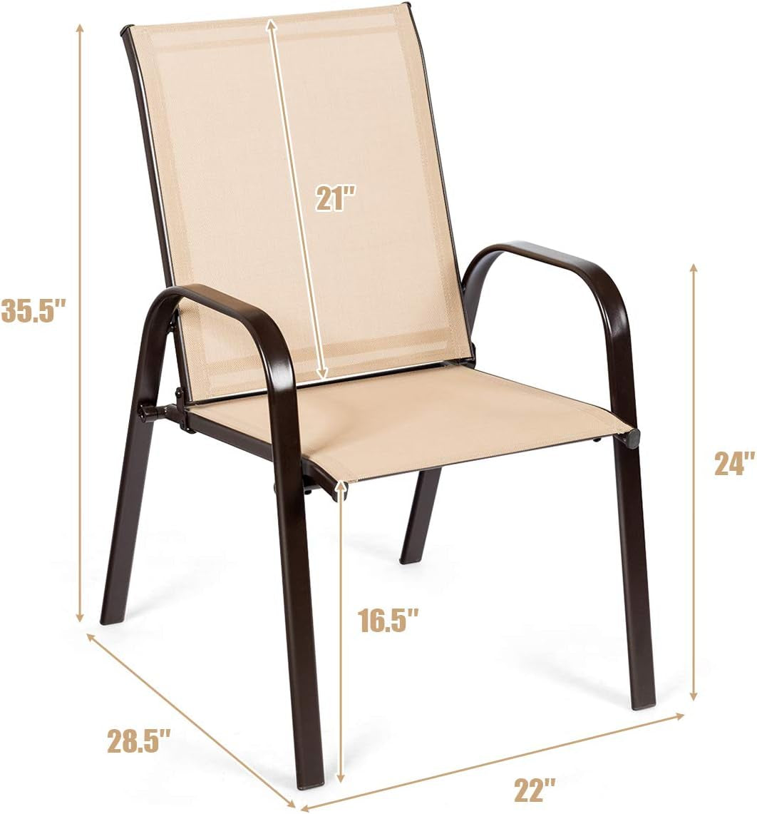 Set of 2 Patio Chairs, Outdoor Bistro Armchairs with Metal Frame, Mesh Seats, High Backrest, Patio Dining Chairs for Porch Garden Pool Balcony Yard Deck