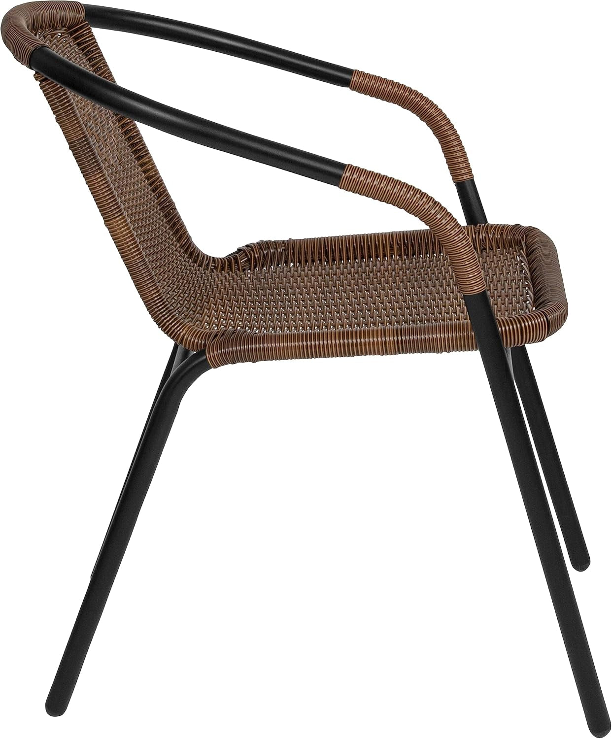 2 Pack Medium Brown Rattan Indoor-Outdoor Restaurant Stack Chair