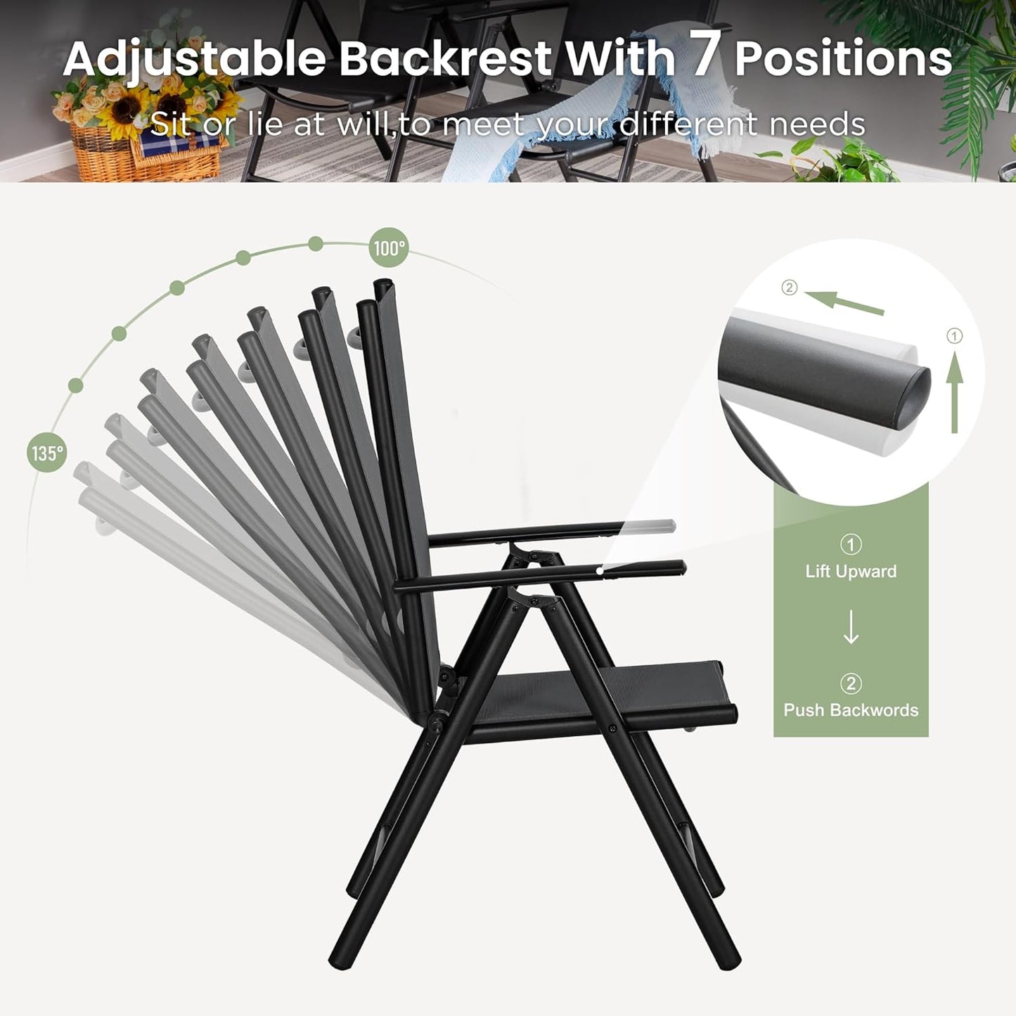 Outdoor Patio Dining Set for 4 with 9 FT Patio Umbrella, Patio Table and Chairs Set with Adjustable Patio Folding Chairs & Outdoor Dining Table, Beige Umbrella (No Base)