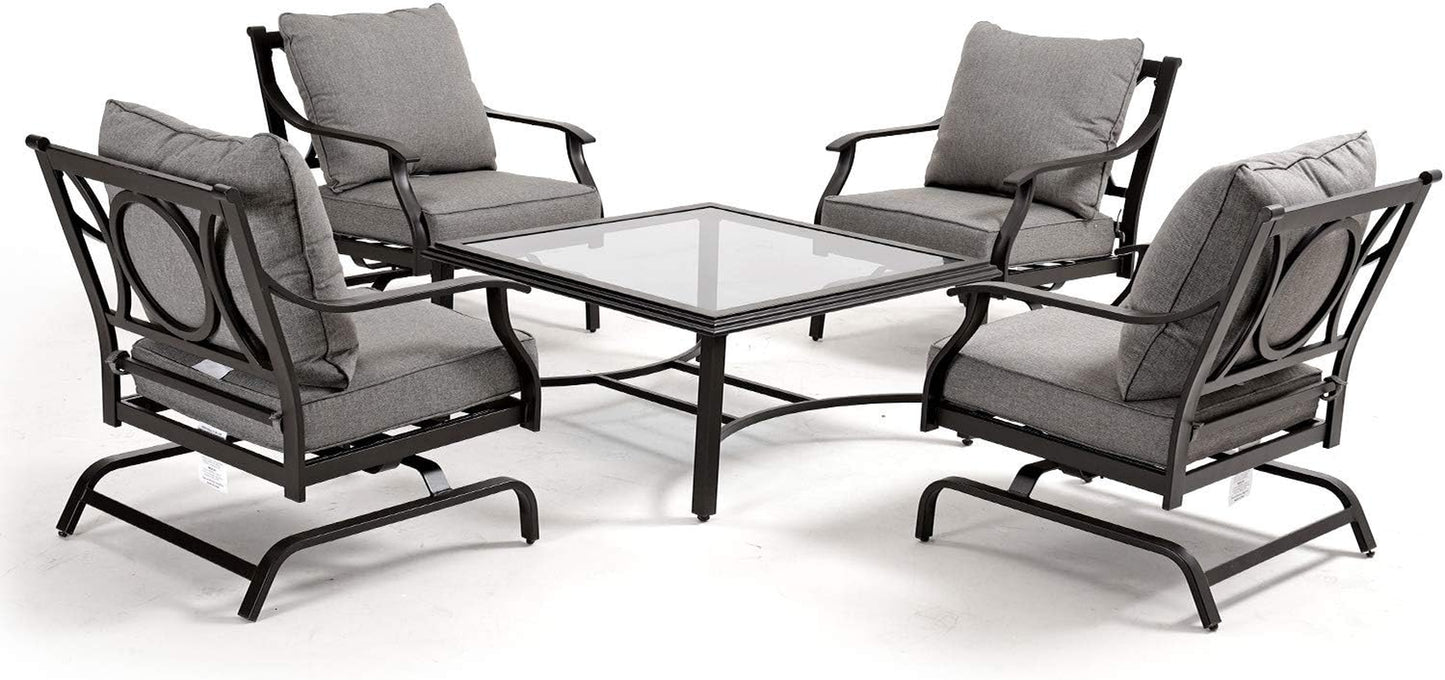 Patio Dining Set for 2, E-Coated Outdoor Dining Set, 2 Dining Chairs Outdoor Furniture Set with Olefin Cushions, Grey (5 PCS Glass Table)