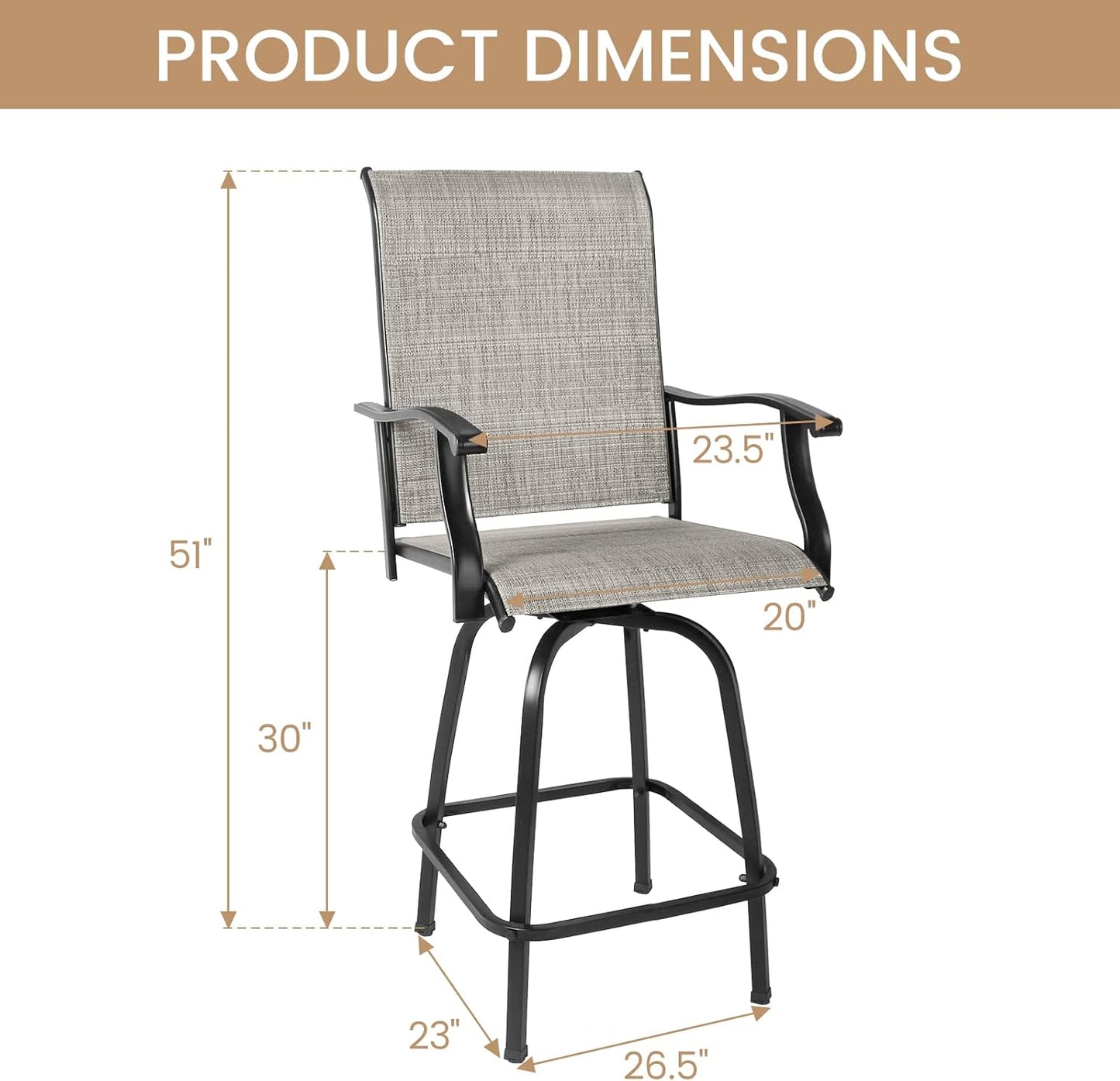 Set of 4 Outdoor Patio Swivel Bar Stools, High Bistro Stools Height Patio Chairs, All Weather Patio Bar Set Garden Furniture Bar Dining Chair, Gray