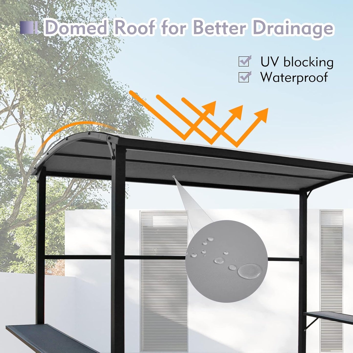 Grill Gazebo 8’By 4.6’ Outdoor Patio BBQ Canopy with Single-Tier Soft Top and Metal Shelves, Gray