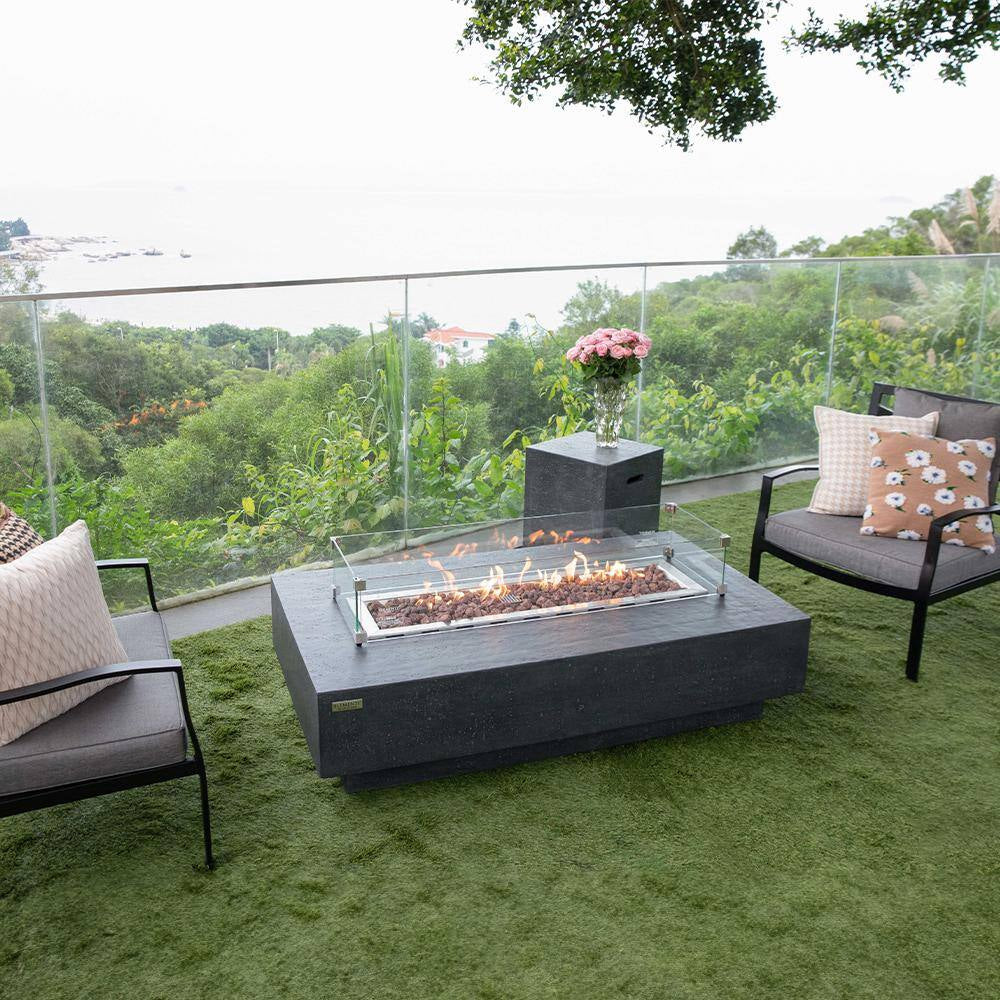 Hampton Outdoor Dark Grey Fire Pit 56 In. X 32 In. Rectangular Concrete Natural Gas Fire Table