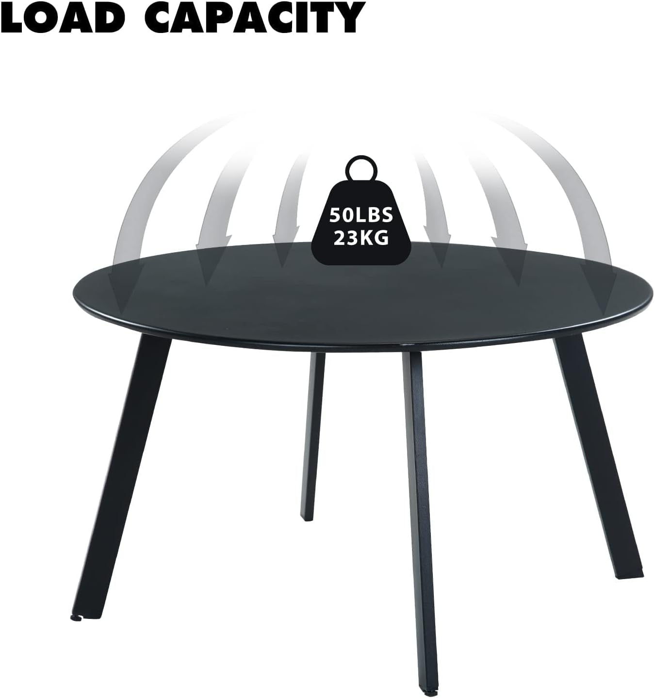 28-Inch round Side Table, Modern Steel Outdoor End Side Table for Patio Apartment Bedroom Living Room Balcony, Black