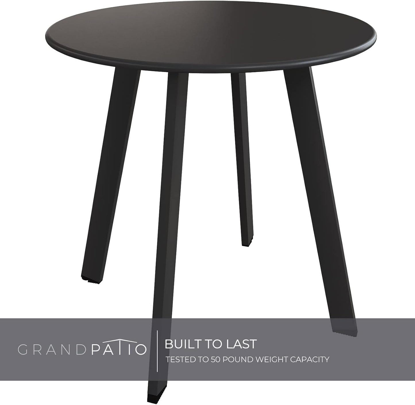 Outdoor Side Table, Small round End Table with Square Feet, E-Coated Steel Side Accent Table, Great for Patio Balcony