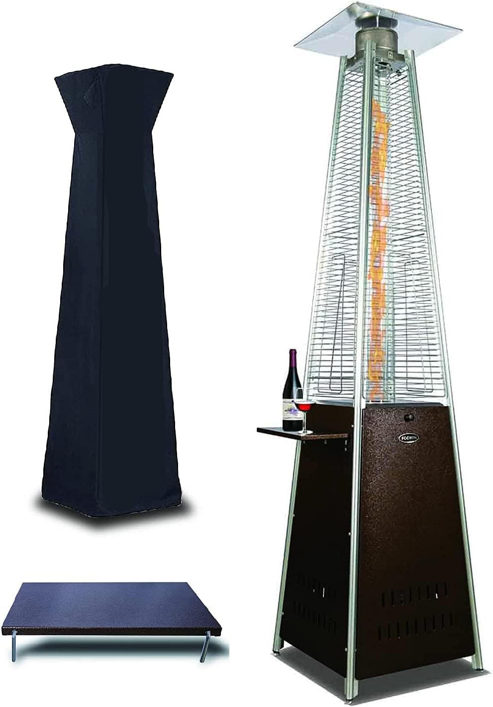 Pyramid Patio Heater - 48,000 BTU Propane Outdoor Heater with Glass Tube, Wheels, Gold Hammered Bronze Finish