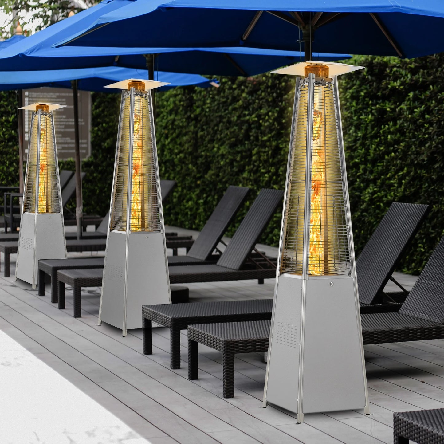 Pyramid Patio Heater, 48,000 BTU Outdoor Propane Patio Heater, Silver