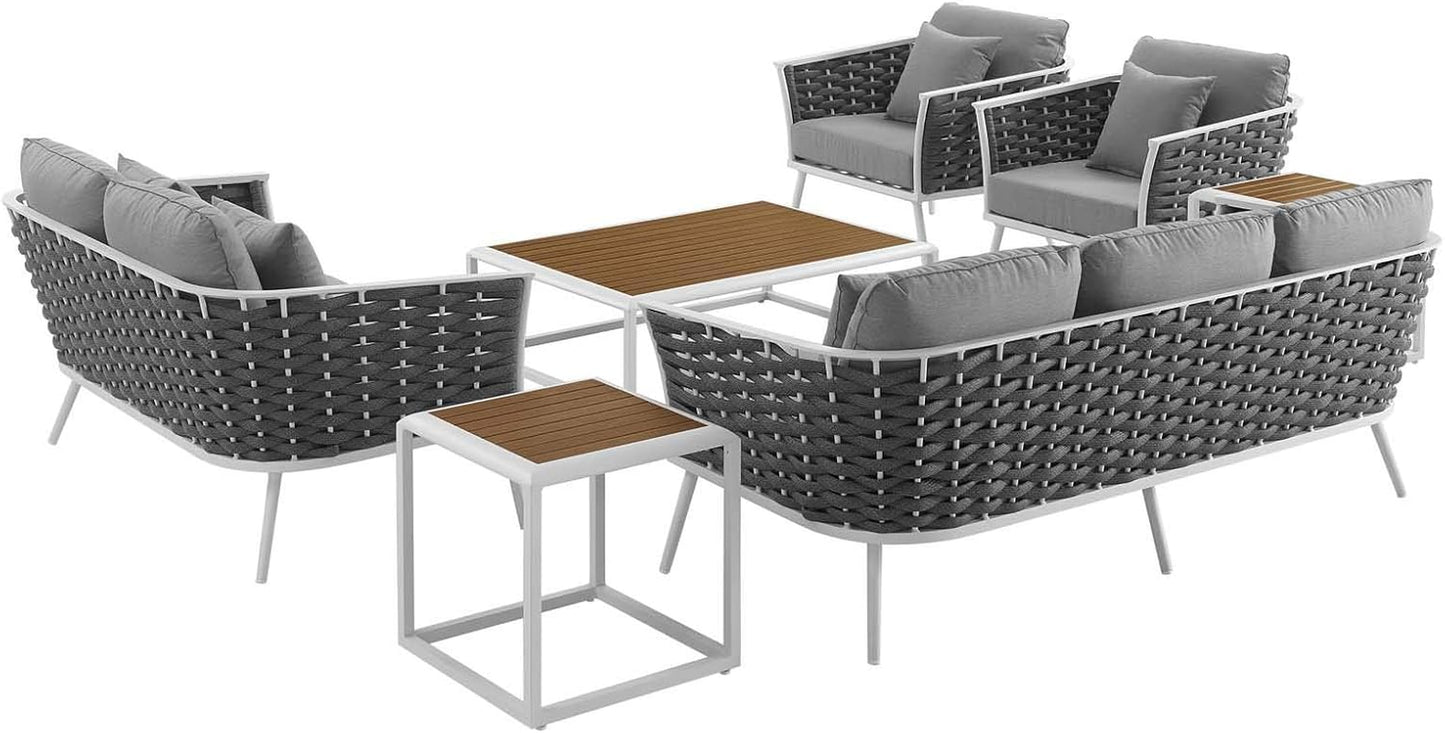 Stance Outdoor Patio Aluminum Sectional Sofa Set, 7 Piece, White Gray