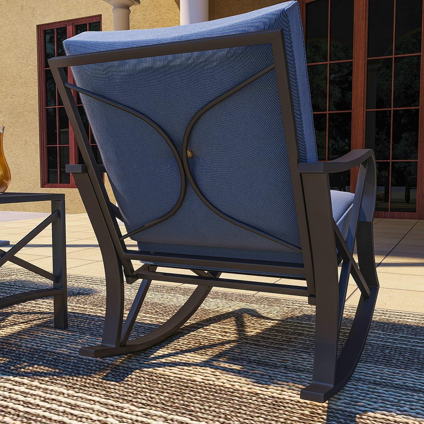Patio Furniture Conversation Set Outdoor Patio Conversation Sectional Sets Rocking Chair Loveseat, Metal Frame with Cushions, Coffee Table for Pool-Side Backyard Lawn (5Pcs, Blue)