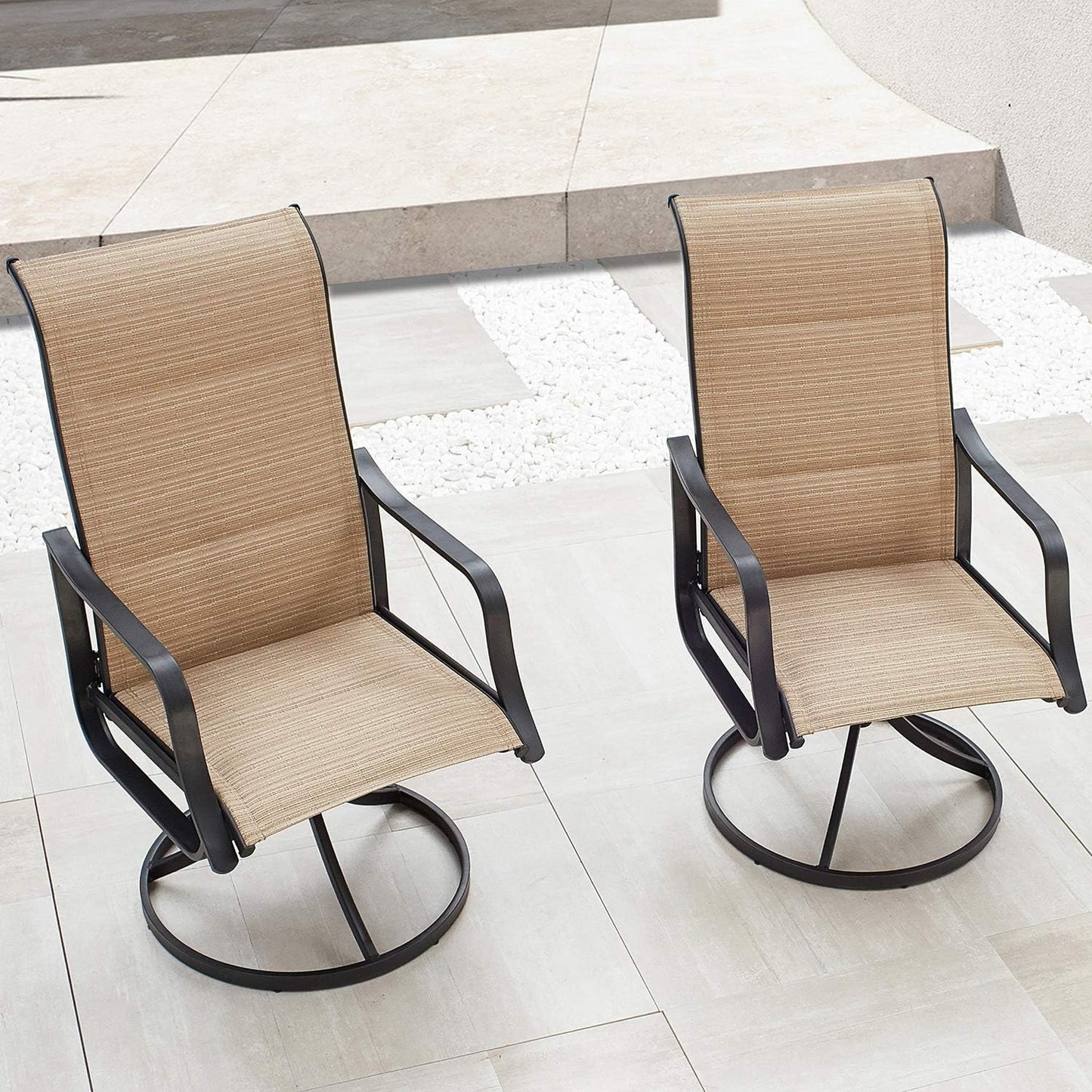 Patio Dining Chairs Textilene High Back Outdoor Swivel Rocker Set with All Weather Frame (Beige,Set of 2)