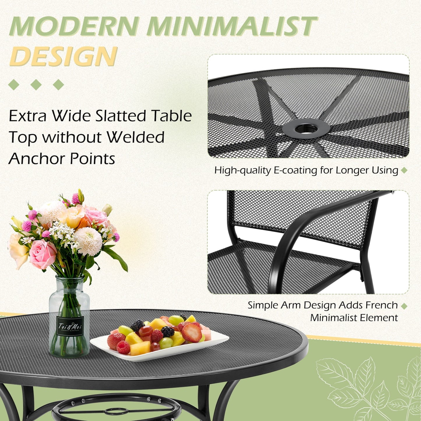 5-Piece Patio Metal Dining Set with round Table Dark Gray 4-Persons