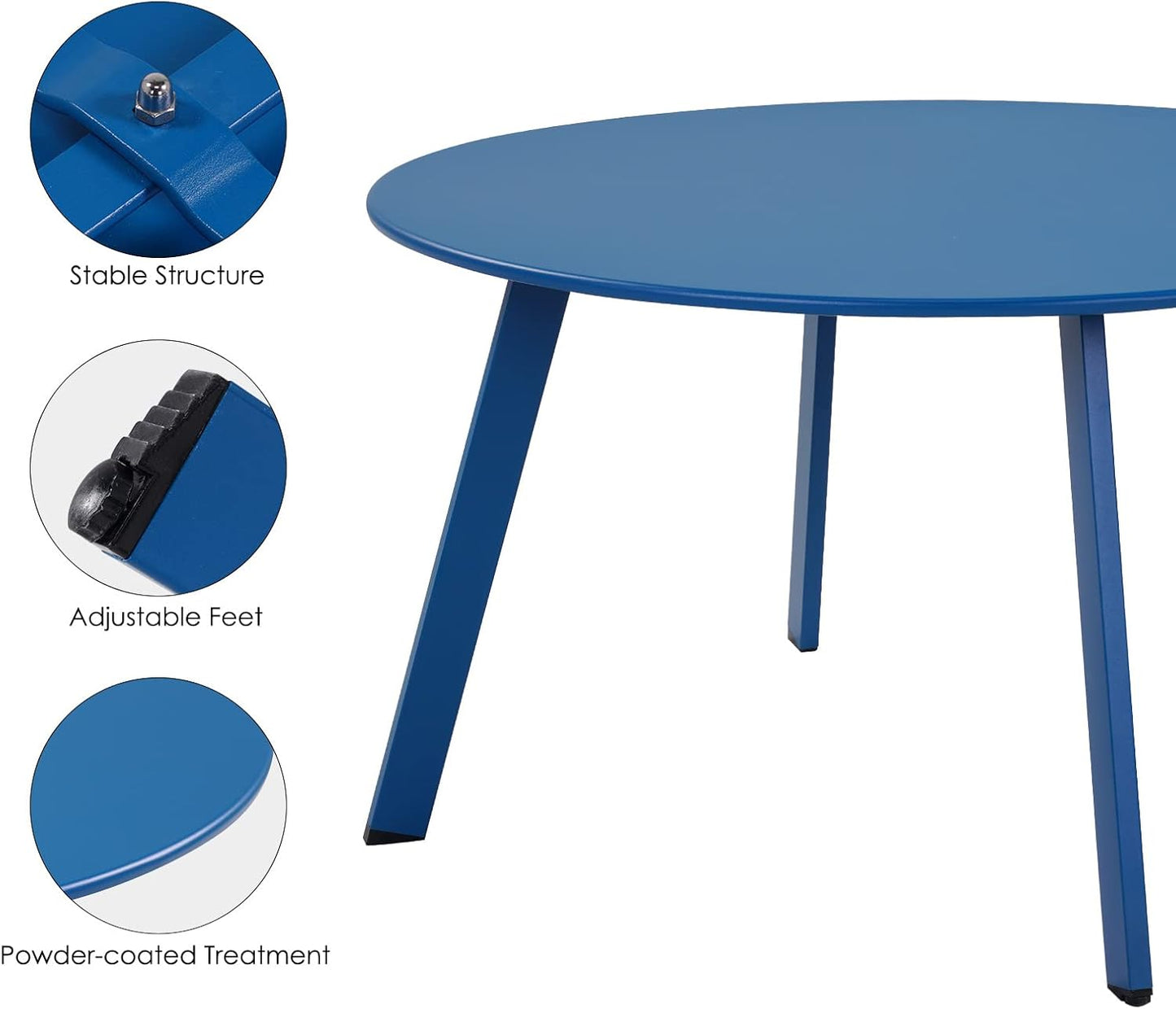 28-Inch round Side Table, Modern Steel Outdoor End Side Table for Patio Apartment Bedroom Living Room Balcony, Peacock Blue