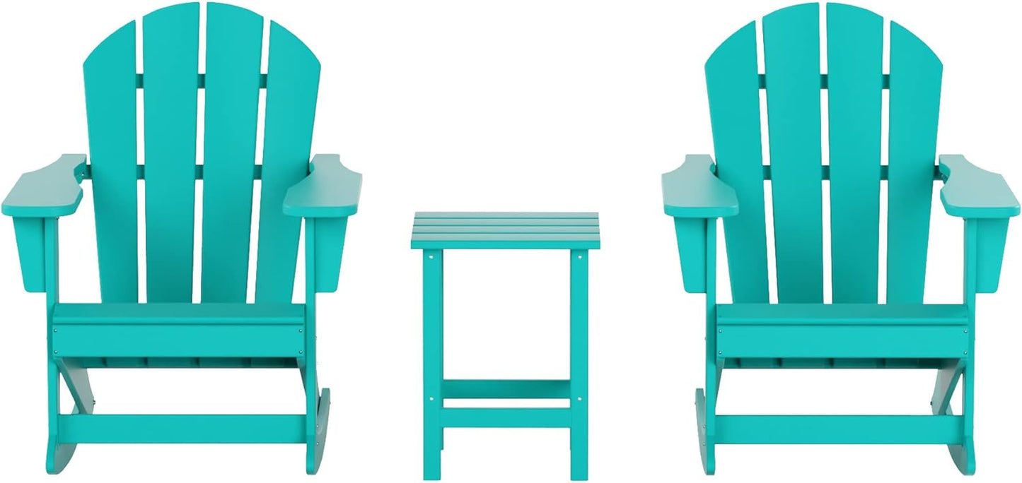 WO Home Furniture Patio Rocking Chair Set of 3 PCS Classic Outdoor Adirondack Rocker Chairs & Table (Turquoise)