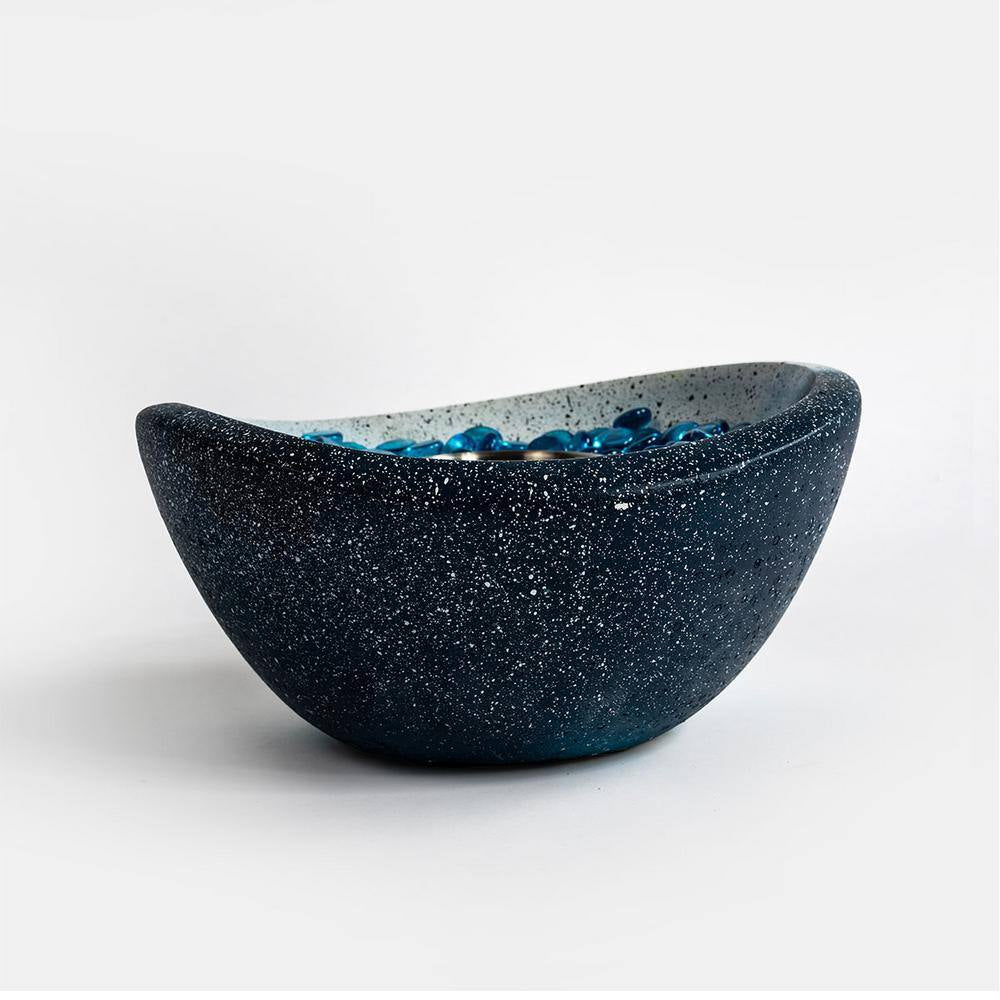 11 In. Outdoor Concrete Gel or Liquid Fire Pit Mixed Color Tabletop Mini Smokeless Fire Bowl with Blue Glass Beads