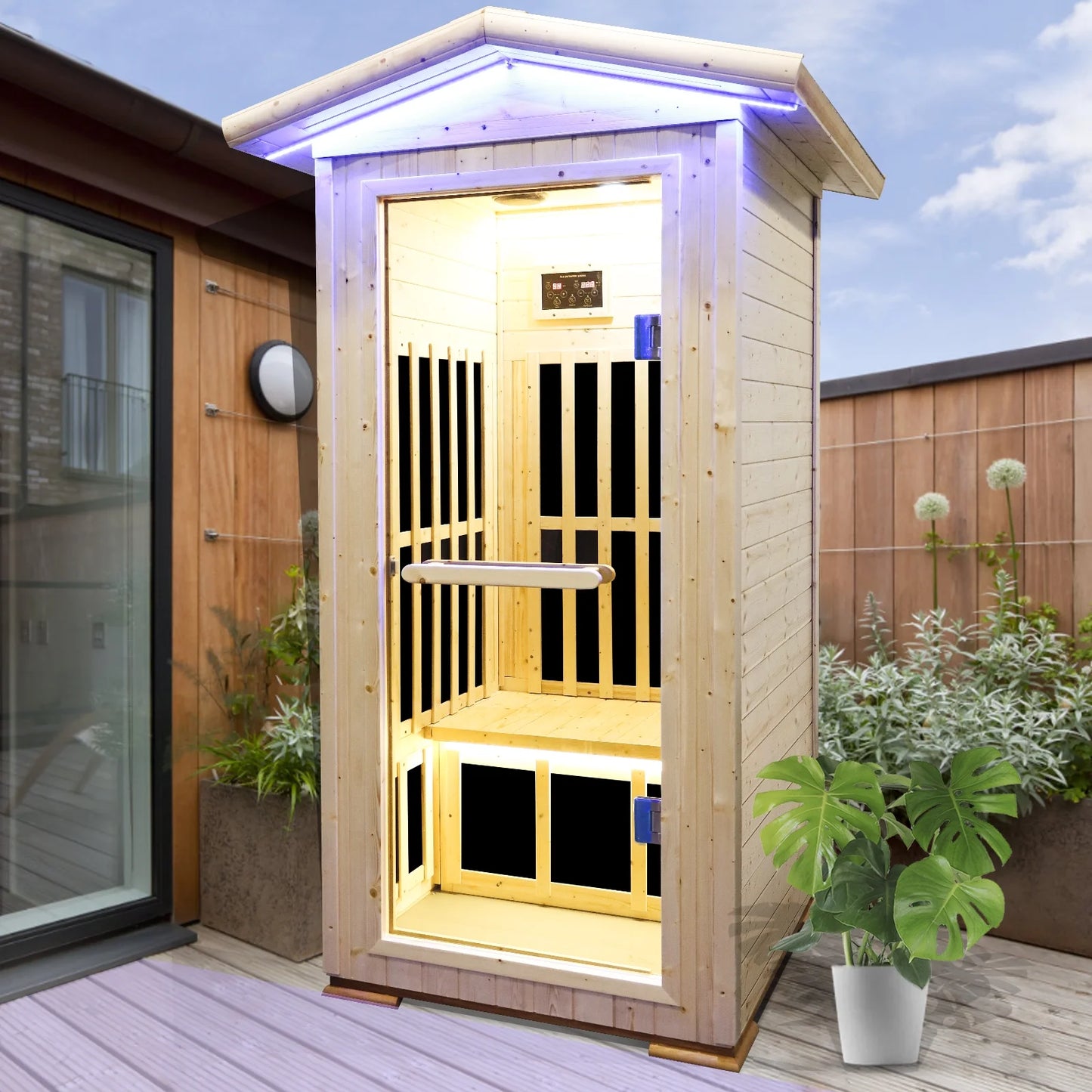 Outdoor Far Infrared Sauna Wooden Saunas Spa 1300W Low-Emf Dry Sauna Room for One Person Finland Spruce Wood