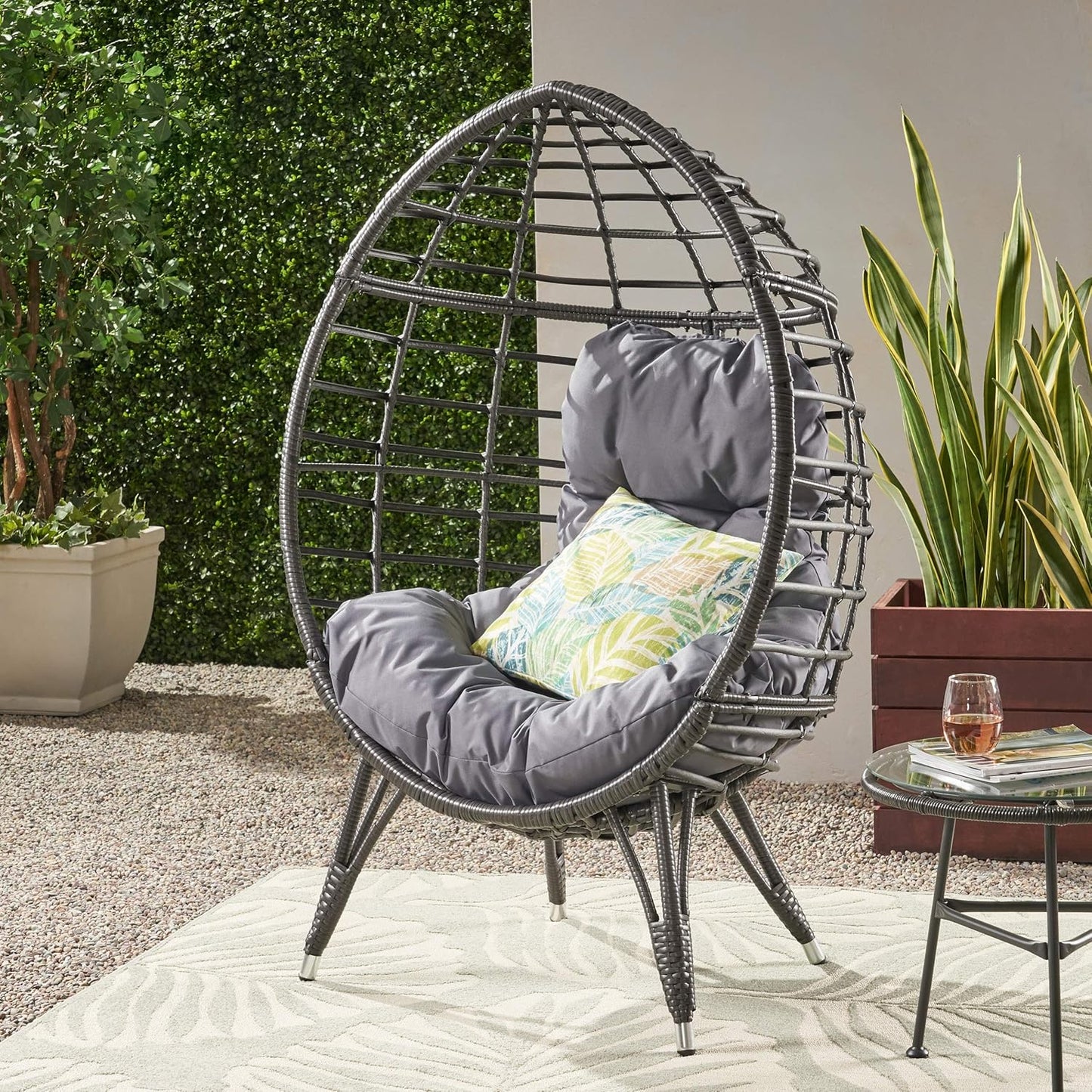 Valerie Outdoor Wicker Swing Chair with Cushion, Gray and Dark Gray