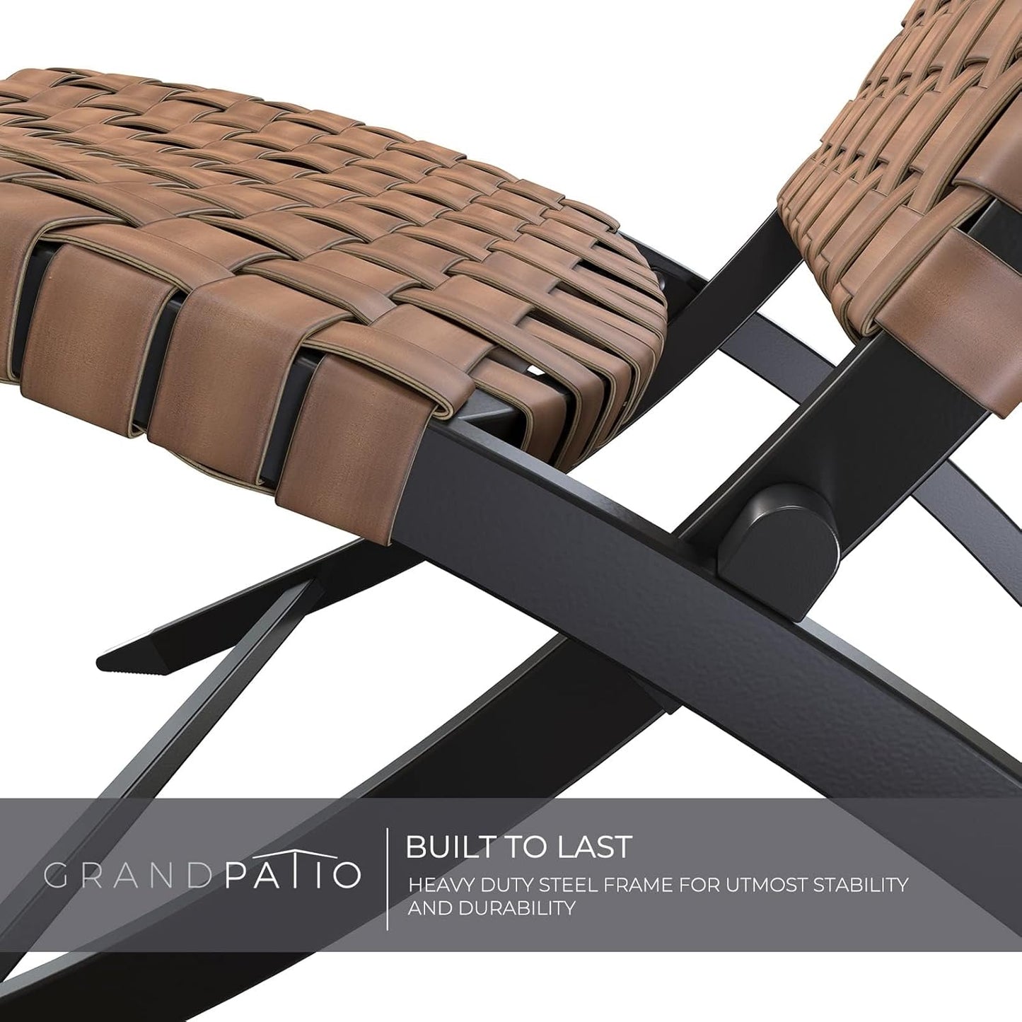 3 Piece Leather Texture Wicker Patio Chairs, Foldable Balcony Furniture Set with Outdoor Lounge Seating and Side Table
