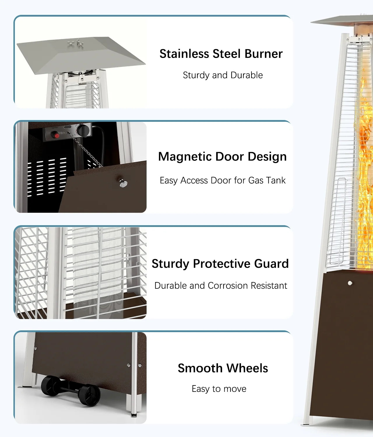 Patio Heater, 48,000 BTU Propane Pyramid Patio Heater with Wheels, Bronze
