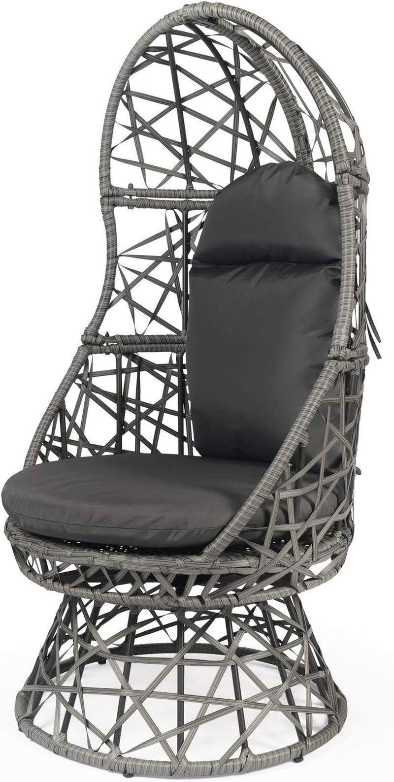 Patio Egg Chair, 360 Degree Swivel Patio Wicker Chair, Indoor & Outdoor Rattan Egg Chair with Seat Cushion & Pillow for Patio Porch Lounge Bedroom (Grey)