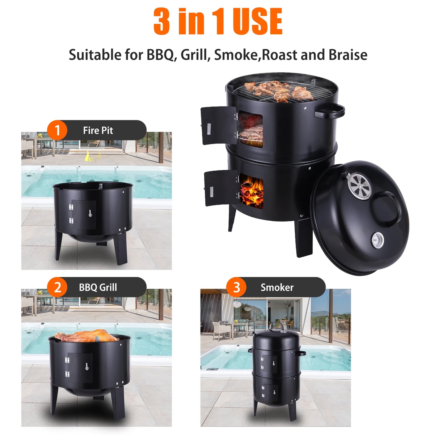 Portable Charcoal Grill, Small Folding Outdoor Grill, Mini Black Barbecue Grill