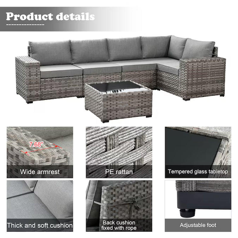 Shine Rattan Outdoor Sectional with Dark Gray Cushions and Rattan Frame