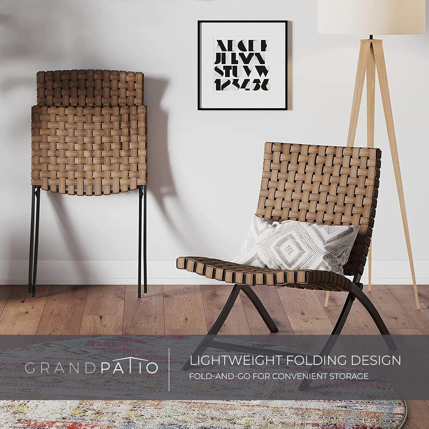 3 Piece Leather Texture Wicker Patio Chairs, Foldable Balcony Furniture Set with Outdoor Lounge Seating and Side Table